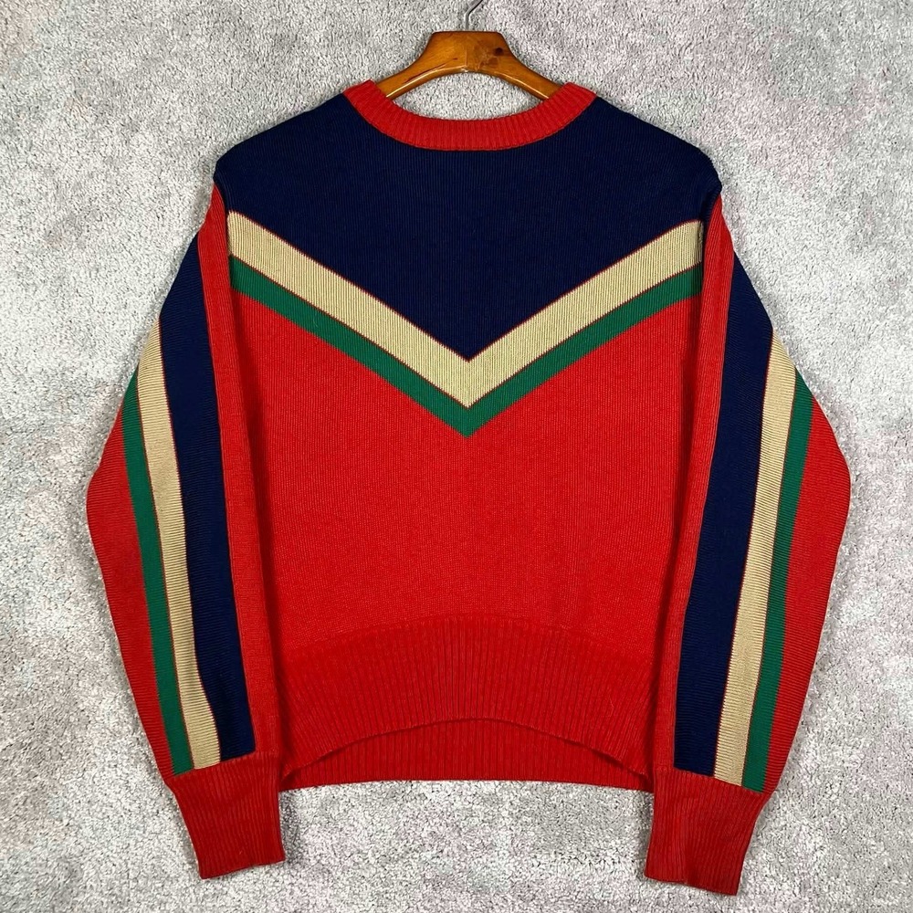 Vintage 70s White Stag Multi-Color Knit Ski Medium Sweater Chevron Acrylic Retro